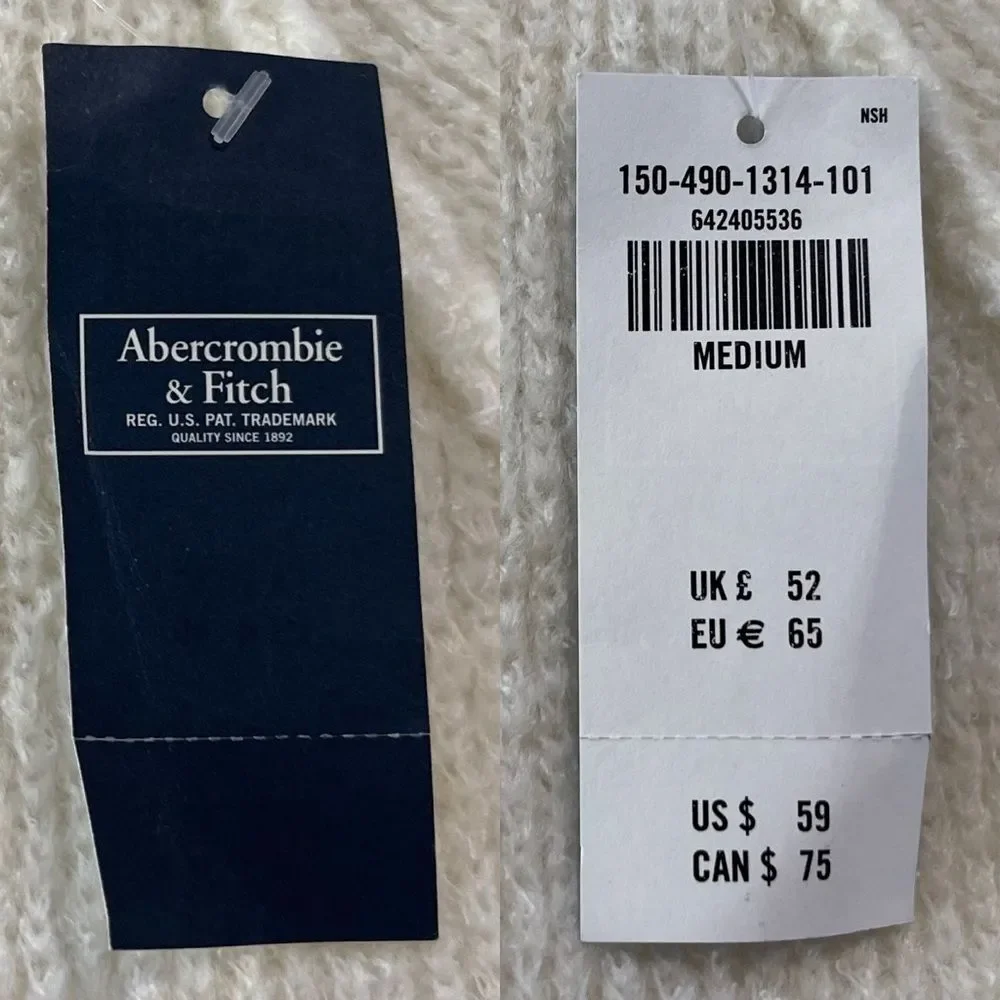 Abercrombie & Fitch Crewneck Knit Sweater | Zip Shoulder Cream NWT